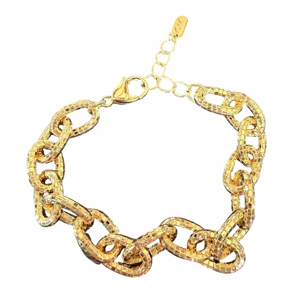 Gold Tone Chunky Chain Bracelet Textured Links Statement Luxury Style - Picture 2 of 6